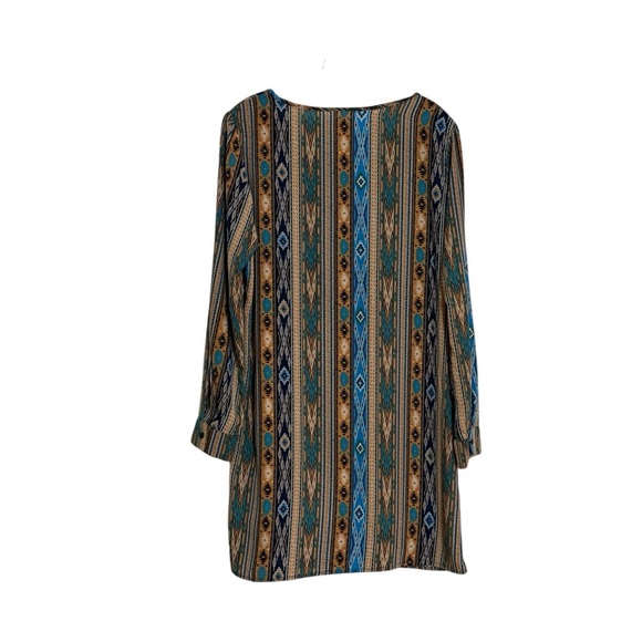 My Story Blue and Brown Geometric Long Sleeve Dress - Picture 2 of 4